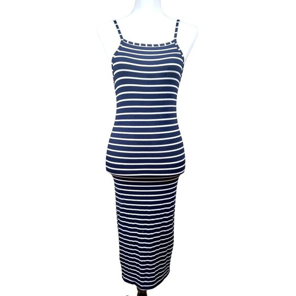 Windsor Womens Spaghetti Strap Black/White Striped Long Dress Size Small - Picture 1 of 7